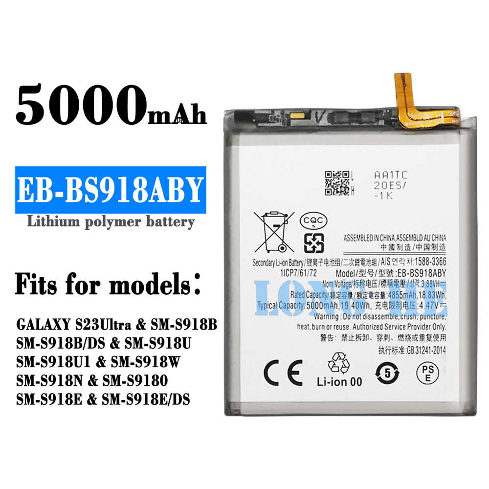 Batterie de remplacement pour Samsung Galaxy S23 Ultra (SM-S918), EB-BS918ABY Batterie de remplacement pour Samsung Galaxy S23 Ultra (SM-S918), EB-BS918ABY